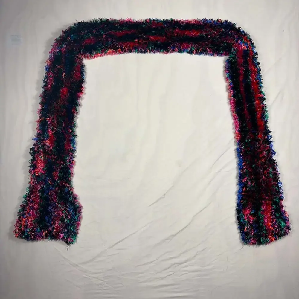 Vintage Y2K Cejon Multi Color Shaggy Yarn Oblong Scarf